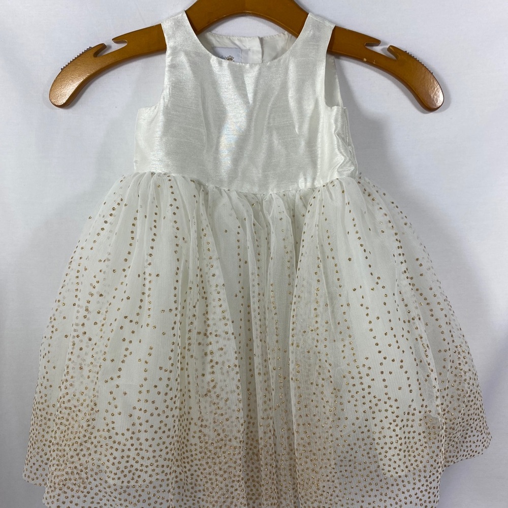 Toddler Girl White & Gold Dress Size 12 months